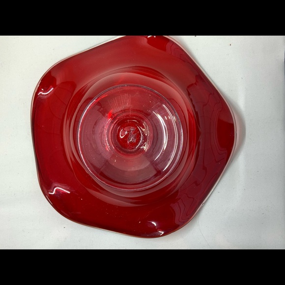 Ruby Red Glass Ruffled Pedestal Bowl / Compote - Picture 3 of 4